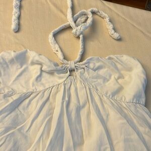 White cotton midi dress strapless with option to tie around neck